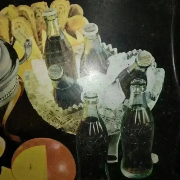 Vintage Coca Cola Black Metal Serving Tray Buffet With Fruit Appetizers - Picture 2 of 5